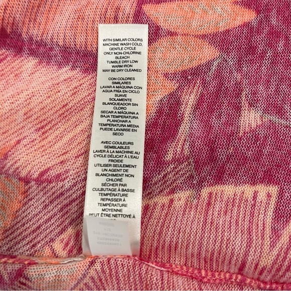 Chicos Orange Pink Floral 3/4 Sleeve Open Sweater - Picture 11 of 14